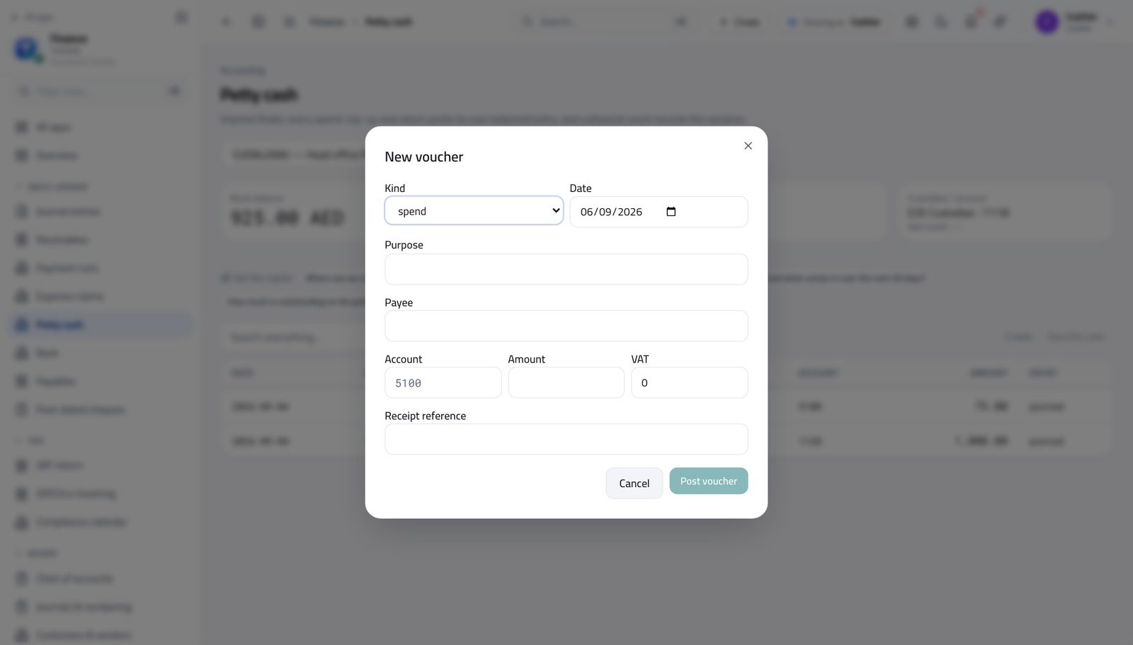 Cashier — Record money out of the float in Tarleaks ERP