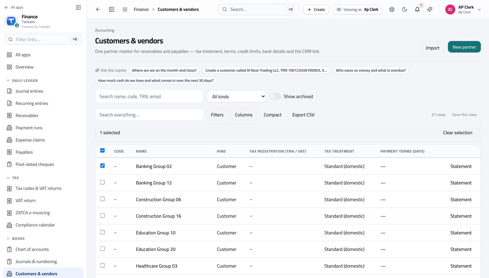 Accounts Payable Clerk view of edit suppliers, but do not remove them in Tarleaks ERP