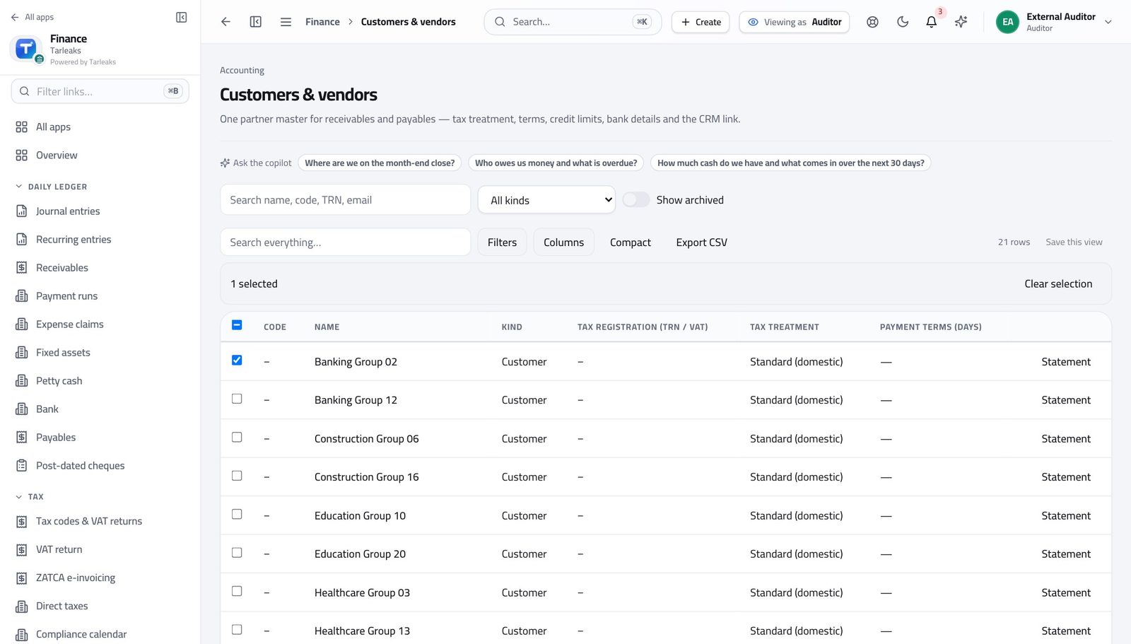 Auditor view of nothing can be archived either in Tarleaks ERP