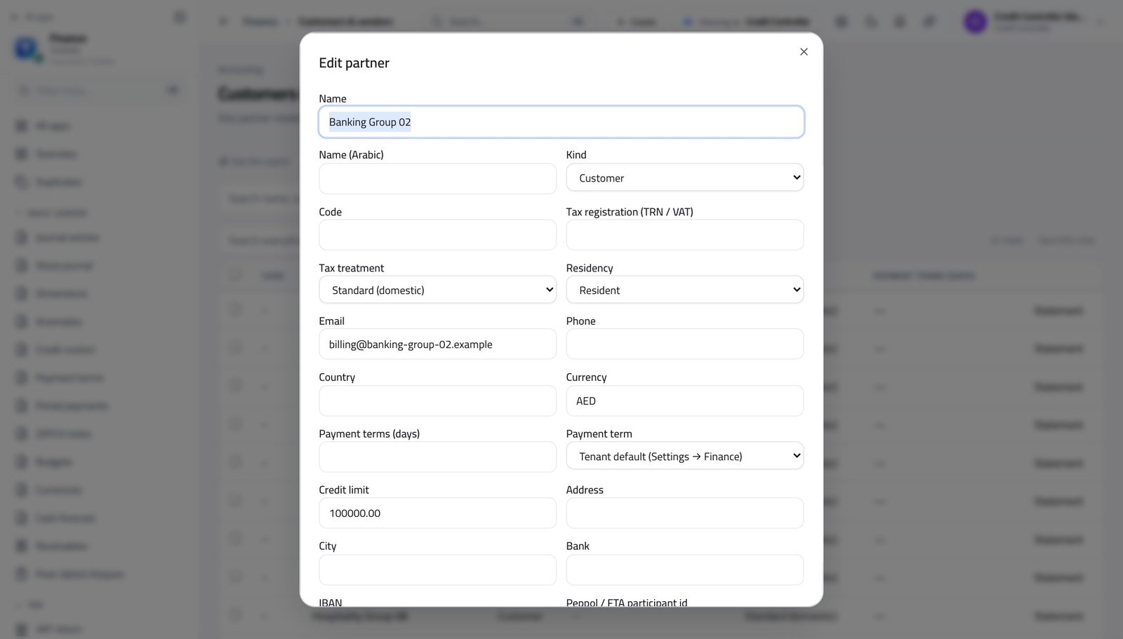 Credit Controller view of put a customer on a term in Tarleaks ERP