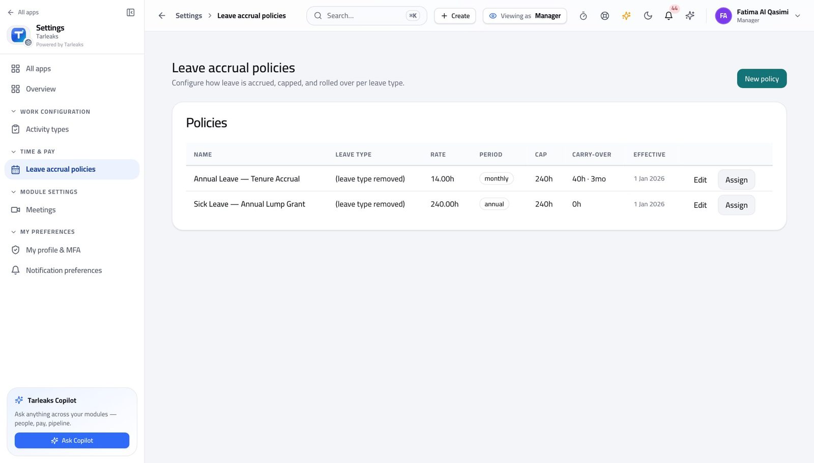 Line Manager view of read the rule behind your team's balances in Tarleaks ERP