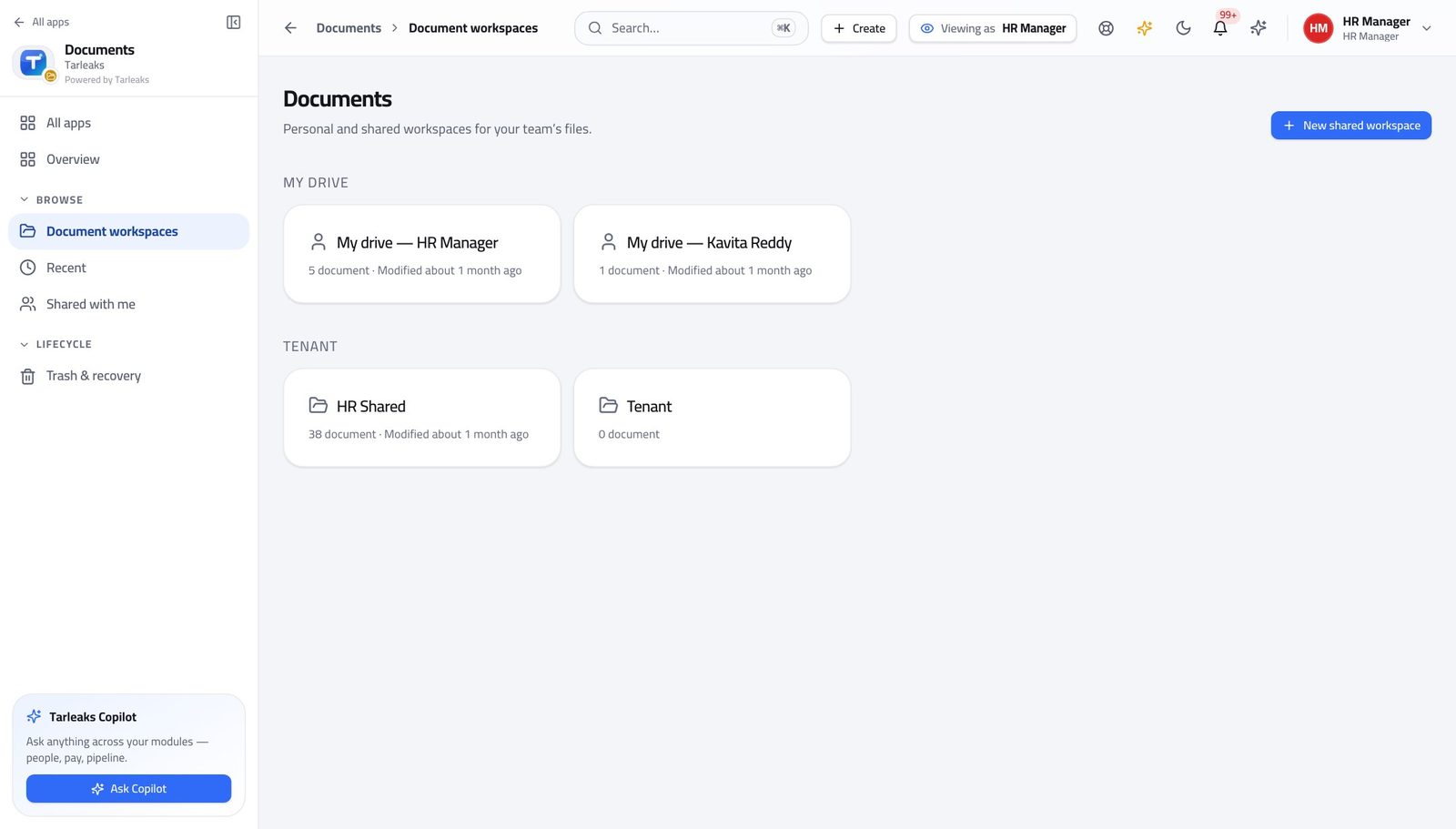 Records Manager — Work inside a workspace in Tarleaks ERP