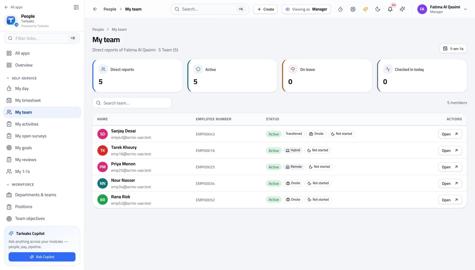 Line Manager — See your team in Tarleaks ERP