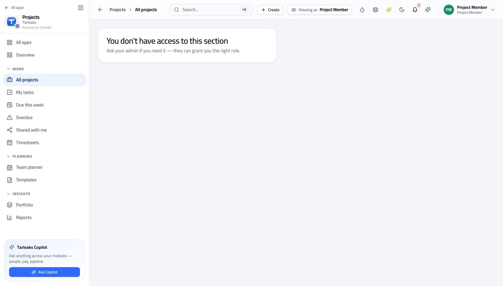 Team Member view of automations and agents are refused in Tarleaks ERP